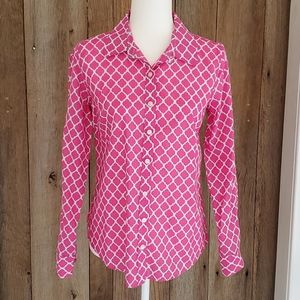 Crown & Ivy Preppy Button Down Blouse Hot Pink Size Small .
